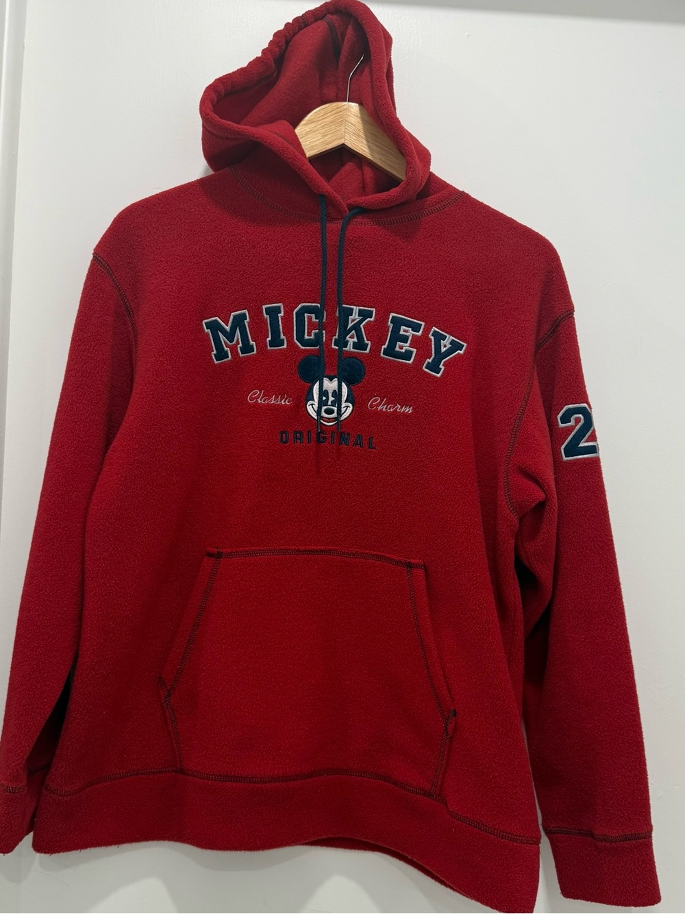 Disney Mickey Mouse 28 Fleece Hoodie Red Pullover Sweatshirt Sz S